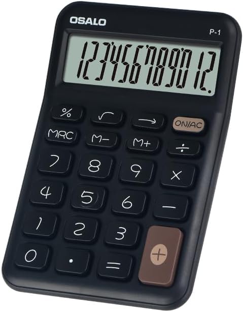 Pendancy Small Desk Calculator Cute, 12 Digit LCD Display, Basic Function, Auto-Sleep, 4.7"x2.9" Pocket-Sized Design Handheld Calculators Desktop, for Office, School, Business & Travel(OS-P1 Black)