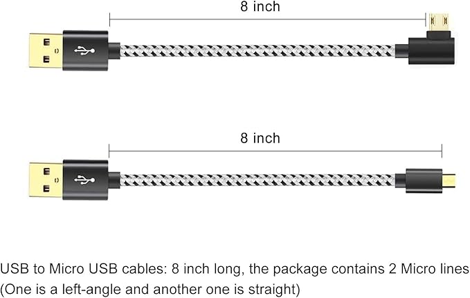 Y.D.F USB Power Cord Power up Your Fire TV Stick Form Your TV's USB Port, USB Cable for Chromecast/Roku Stick, 2 Pack 8 Inch (1 Straight 1 Angle)