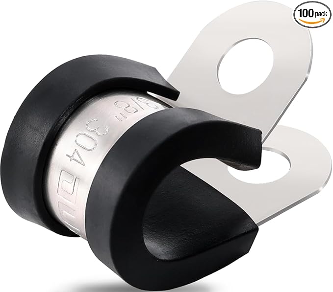 100PCS Cable Clamps 3/8 Inch 304 Stainless Steel Cable Clamps Rubber Coated Cushioned Insulated Cable Clamp,Automotive Wire Clamps,Pipe Clamps,Metal Clamp for Tube,Wire Cord Installation(10mm)