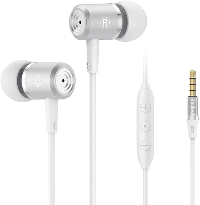 Wired in-Ear Headphones with Mic Volume Control Noise Cancelling Earbuds with Microphone Powerful Bass Earphones 3.5mm Jack for iOS Android Smartphones (Black)