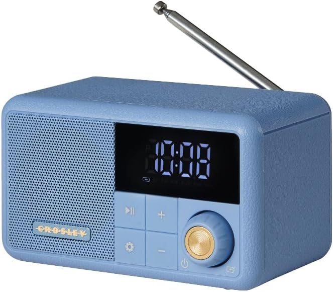 Crosley CR1121A-EB Cooper Retro AM/FM Radio, Portable Bluetooth Speaker with Aux Input and LED Display, Elemental Blue
