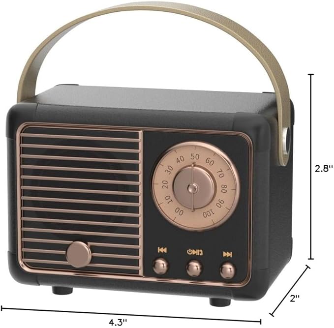 Retro Bluetooth Speaker, Portable Wireless Speaker with Crystal Clear Stereo Sound and Rich Bass,Retro Decor for Desk Bedroom Kitchen, Birthday Gifts for Women Men Teens (Black)