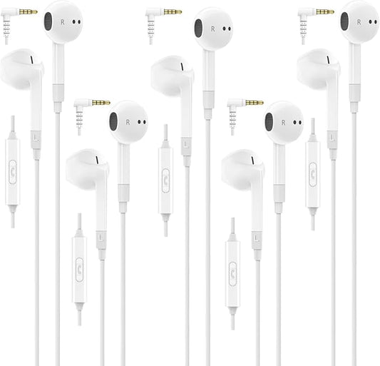 LUDOS FEROX 5 Pack Wired Earbuds in-Ear Headphones, 5 Year Warranty, Earphones with Microphone, Noise Isolation for 3.5mm Jack Ear Buds for iPhone, Samsung, Computer, Laptop, Kids, School Students