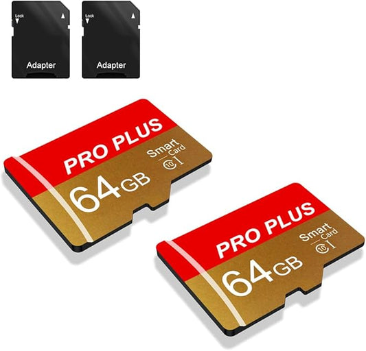 2 Pack Memory Card 64GB with Adapter, High Speed TF Card, UHS-I C10 A1 Memory TF Card for Tablet/Mobile Phone/Camera/Car Audio/Game Console (TF162 Red Gold 64GB)