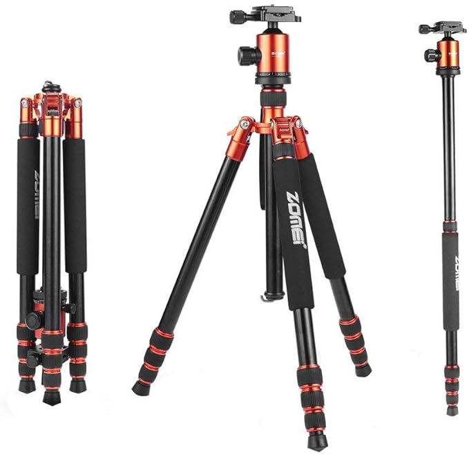 ZOMEI Heavy Duty Camera Tripod Travel Z818 Aluminium Alloy Monopod with 360 Panorama Ball Head Quick Release Plate(Orange)