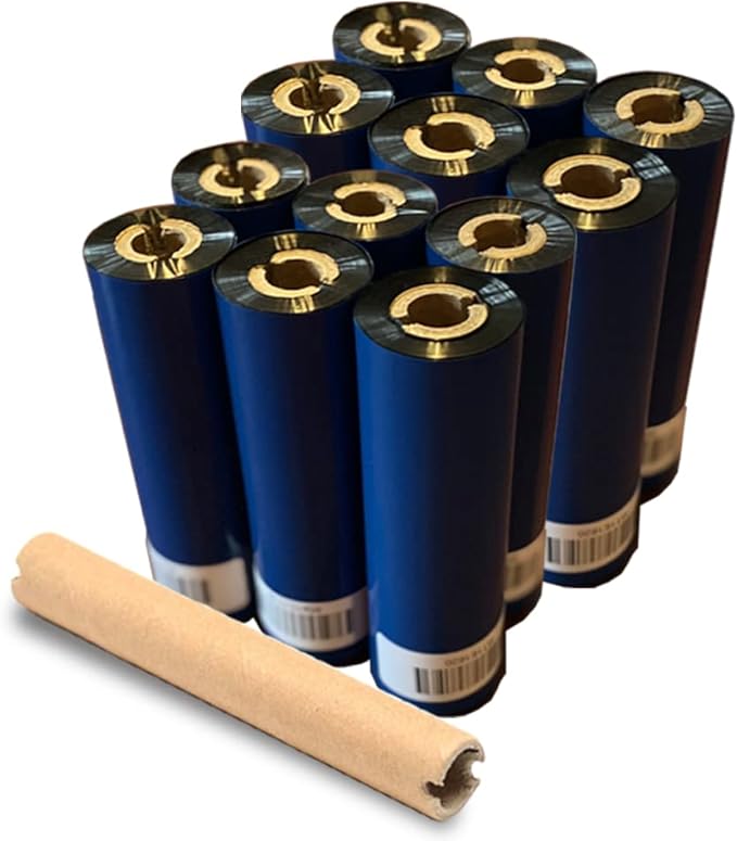 12 Rolls Wolfbarco 4.33" x 243' (110mm x 74m) Black Premium Resin-Enhanced Wax Thermal Transfer Ribbon Compatible with Zebra GC420t, GK420t, GX420t, GX430t, TLP2442, TLP2844, ZD220, ZD421t Printers