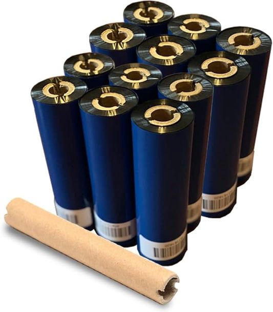 12 Rolls Wolfbarco 4.33" x 243' (110mm x 74m) Black Premium Resin-Enhanced Wax Thermal Transfer Ribbon Compatible with Zebra GC420t, GK420t, GX420t, GX430t, TLP2442, TLP2844, ZD220, ZD421t Printers