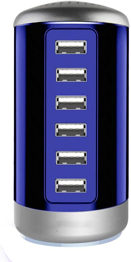Universal USB Charger 6-Port Desktop USB Charging Station with Smart Identification Technology Compatible for for All iPad iPhone 15 14 13 12 11 Pro Max Pixel Note Galaxy (Blue)