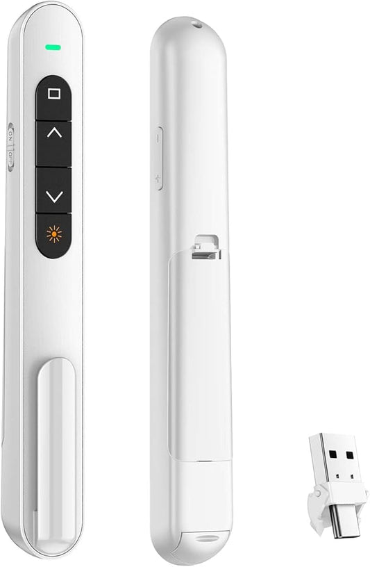 QUI Presentation Clicker for PowerPoint, RF 2.4GHz USB C Wireless Presenter Remote with Volume Control, PowerPoint Clicker Slide Advancer for Mac, Windows, Laptop, Keynote