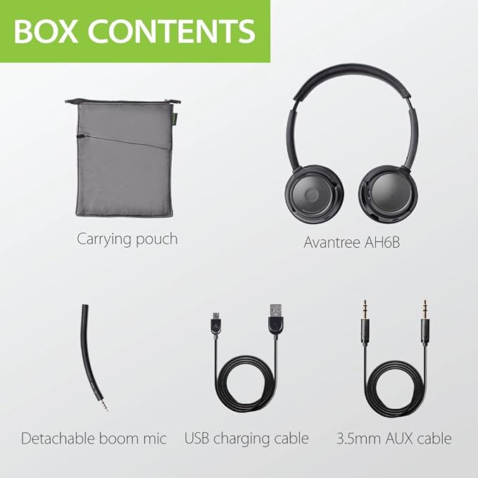 Avantree AH6B - Bluetooth On Ear Headphones with Detachable Mic for Work in Office or at Home, Premium Sound, 22 Hrs Playtime, Soft Padding, Lightweight, Wireless & Wired for Phone PC Laptop, Black