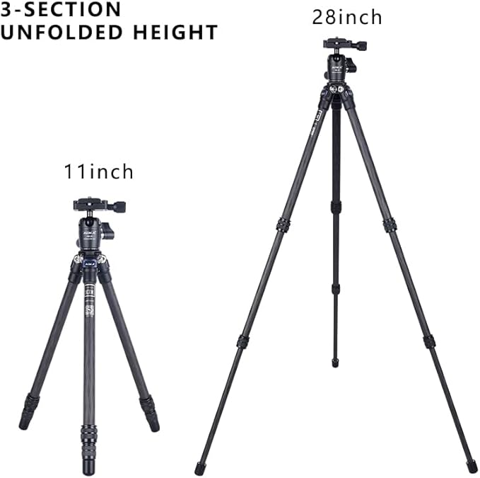 AOKA 28-inch/1.1 lb Mini Portable Carbon Fiber Tripod, Lightweight and Compact Travel Desktop Tripod for Mobile Phones, Mirrorless Cameras, Camcorders, Projectors, Webcams