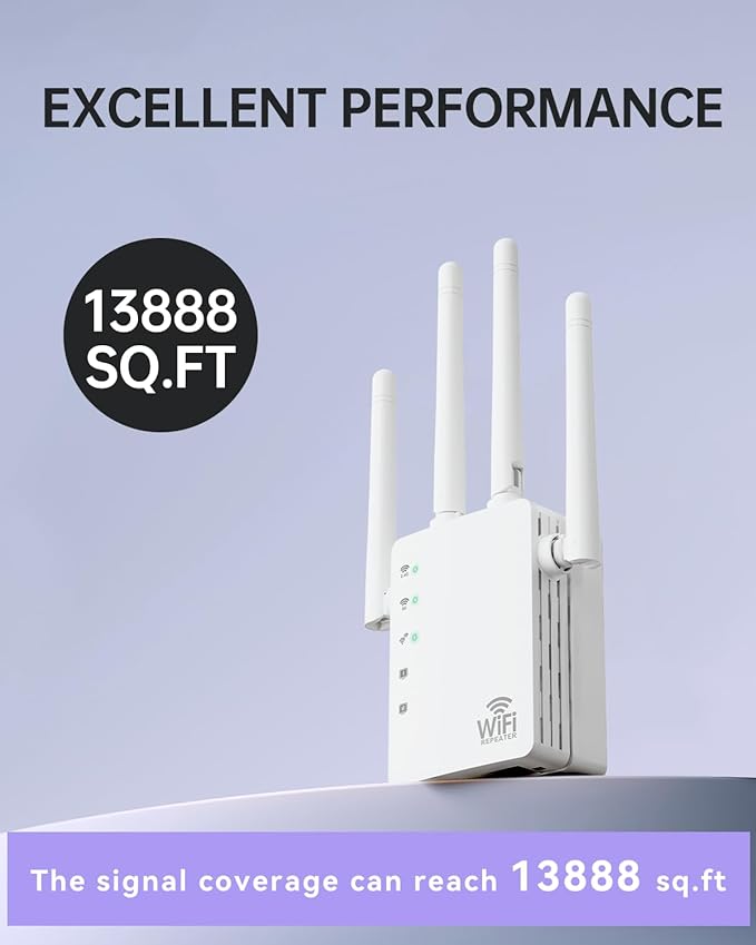 WiFi Extender Signal Booster, 1200Mbps Dual Band 2.4G&5.0G Signal WIFI Booster, WIFI Extender Covers Up to 13888 Sq.ft and 150+ Devices, WIFI Repeater with Ethernet Port - Internet booster for Home