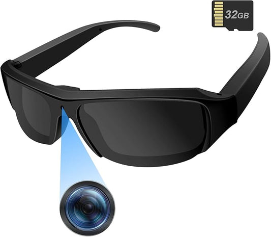 Camera Sunglasses Sports Action Smart Glasses Cam 1080P Video Camera Glasses UV Protection Polarized Lens Support Photos/Videos Recording mit 32GB Micro SD Card & Card Reader for Outdoor Activities