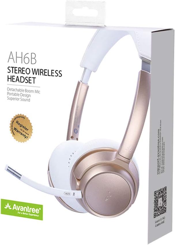 Avantree AH6B - Bluetooth On Ear Headphones with Detachable Mic for Work in Office or at Home, Premium Sound, Soft Padding, Lightweight, Wireless & Wired Headset for Phone PC Laptop, Champaign Gold