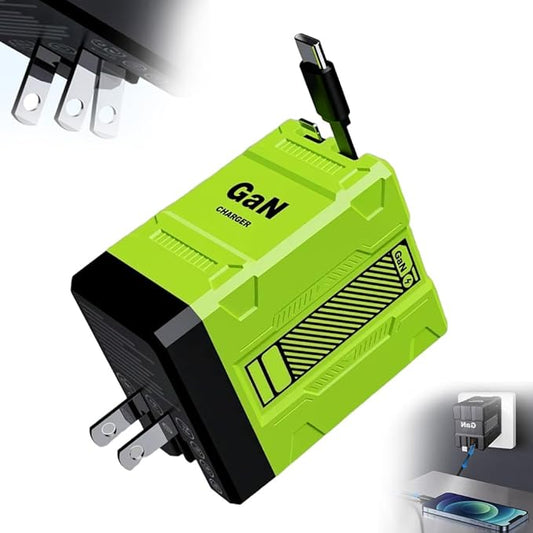 2-in-1 GaN Fast Charger 120w, 2025 Upgraded Retractable Scalable Super Fast Charger Module, Multi-Functional Foldable Charging Adapter Wall Plug for Phone, Tablet, Laptops (Green)