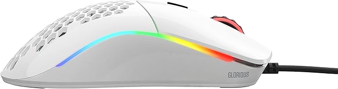 Glorious Model O- (Minus) Compact Wired Gaming Mouse - 58g Superlight Honeycomb Design, RGB, Pixart 3360 Sensor, Ambidextrous, Omron Switches - Glossy White