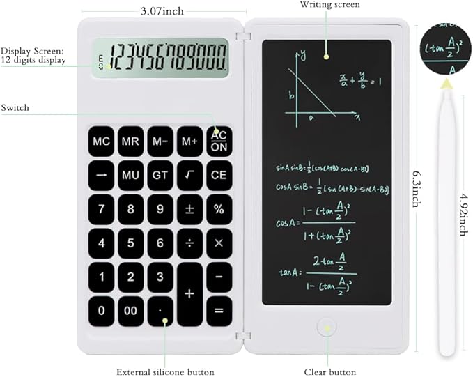 Desk Calculator, Desktop Small Calculators with Writing Notepad, Basic 4-Function Math Large Button Calculator, School Supplies for Kids, Middle/High School Students (White)