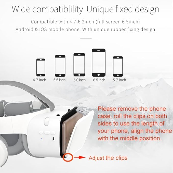 VR Headset for iPhone & Android Phones with Wireless Headphones, Virtual Reality Goggles Set for 4.5"-6.5" Phones，3D VR Glasses for IMAX Movies &VR Games