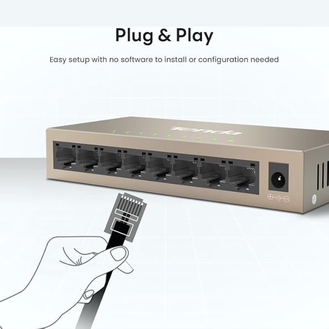 Tenda TEG1008M, 8 Port Gigabit Switch, Unmanaged Ethernet Switch with Traffic Optimization, Plug & Play, Fanless & Metal Design Network Switch Hub, Desktop/ Wall-Mount, Limited Lifetime Protection