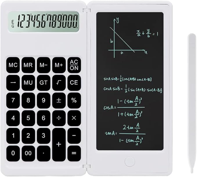 Desk Calculator, Desktop Small Calculators with Writing Notepad, Basic 4-Function Math Large Button Calculator, School Supplies for Kids, Middle/High School Students (White)