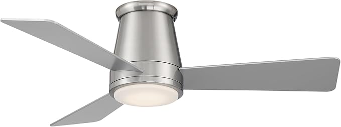 WAC Smart Fans Hug Indoor and Outdoor 3-Blade Flush Mount Smart Home Ceiling Fan 44in Brushed Nickel with 3000K LED Light Kit and Remote Control works with Alexa and iOS or Android App
