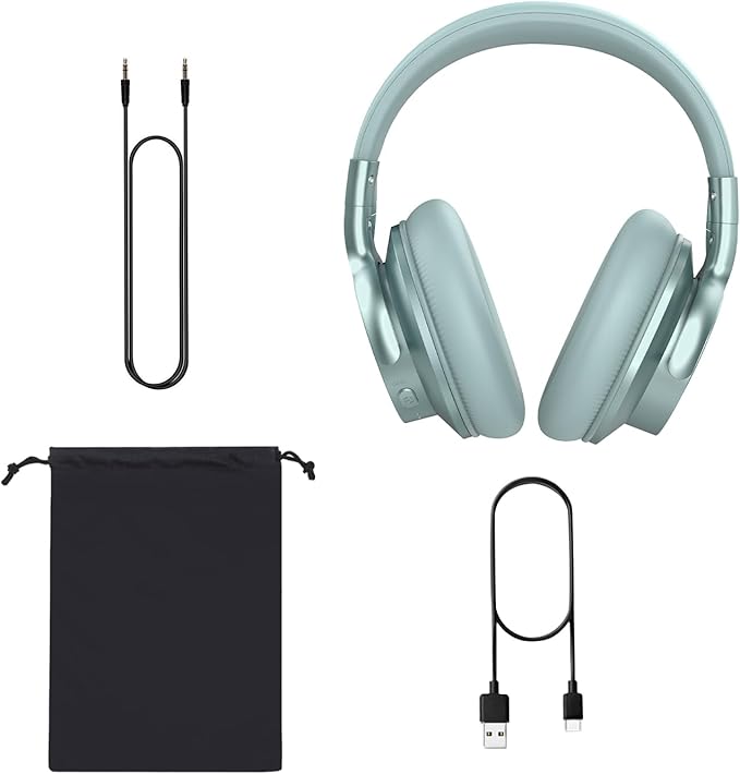AUSDOM Wireless Headphones Noise Cancelling: Bluetooth Over Ear ANC Headphones with 50H Playtime, Microphone, Deep Bass, Hi-Fi Sound, Comfortable Ear Cushions for Travel Work, Mint Green