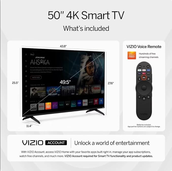 VIZIO 75-Inch 4K UHD LED Smart TV Bundle - Dolby Vision, HDR10+, VRR, Bluetooth, Alexa Compatible, Voice Remote with UAX HDMI Cable, 12-Month CPS Protection and Screen Cleaner with Microfiber Cloth.
