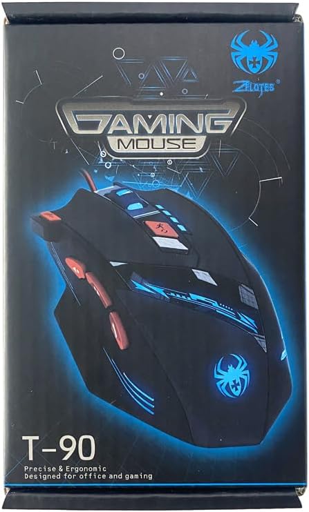 zelotes T90 Gaming Mouse 9200 DPI, 8 Programmable Buttons Multi-Modes LED Lights USB Gaming Mice, Weight Tuning for Laptop, Desktop, PC,- Black
