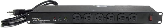 StarTech.com 16 Outlet Horizontal 1U Rack Mount PDU Power Strip for Network Server Racks - Surge Protection - 120V/15A - 6ft Power Cord (RKPW161915)
