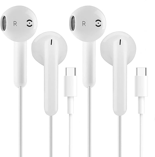 2 Pack USB C Headphones Earbuds for Apple iPhone 16/15/iPad Pro,Wired Earphones in-Ear Headset for Samsung Galaxy,Pixel 7/6/6a/5/4 (White)