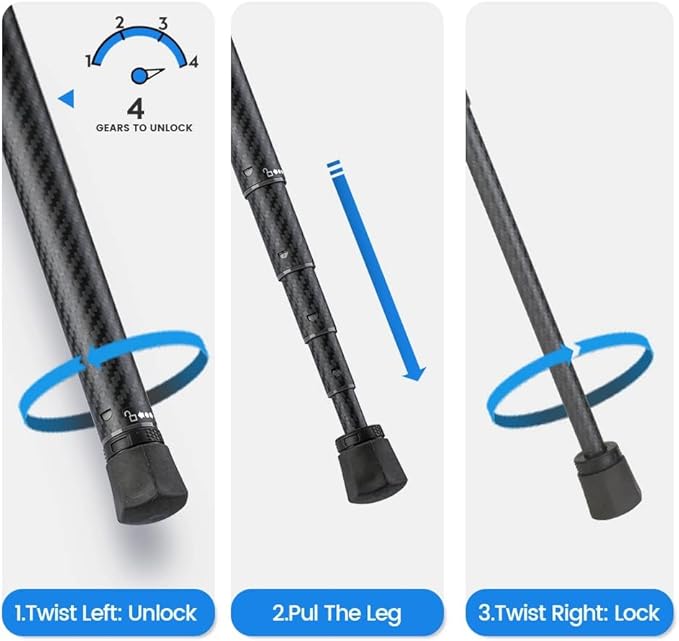 Fotopro 62 Inch Carbon Fiber Tripod for Camera Ultralight Travel Camera Tripod Max Loads Up 22lbs X-Aircross 3 Blue