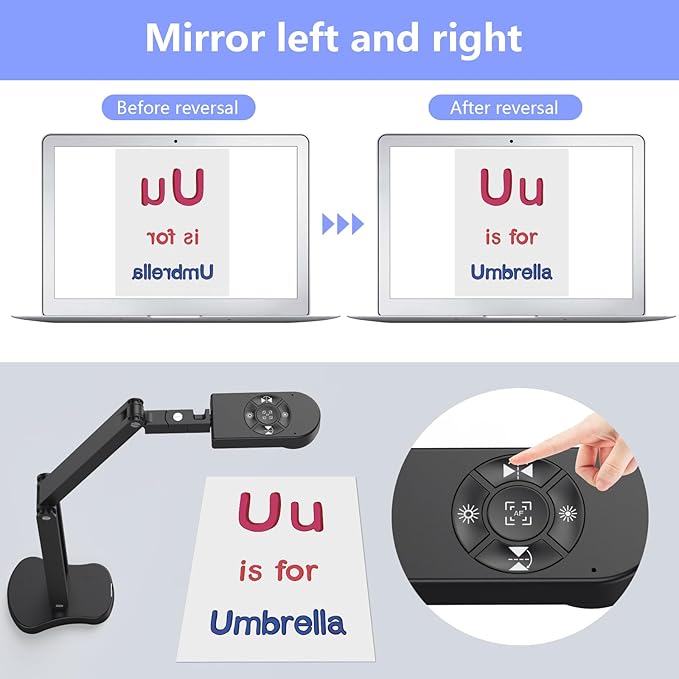 THUSTAR 8MP Document Camera & Webcam 4K with Dual Microphones, USB Visualiser A3-Size, 3-Level LED Lights, Image Invert Function, Fold, for Live Demo, Distance Education -Windows, macOS and Chrome OS