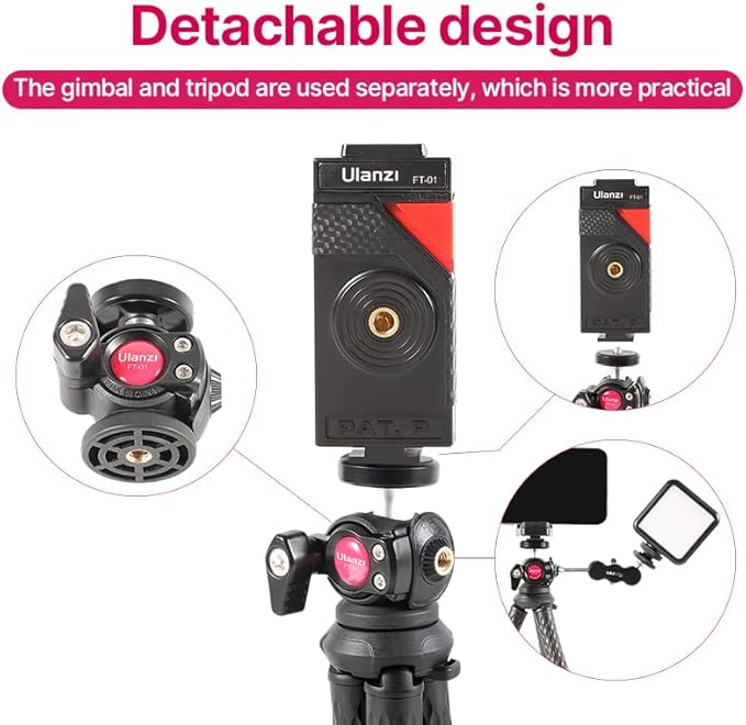 ULANZI FT-01 Phone Tripod with Holder, Mini Camera Flexible Tripod Stand with Cold Shoe Mount, 1/4'' Screw for Magic Arm, Universal for iPhone 17 16 15 Pro Max XS Max Samsung Canon Nikon Sony Cameras