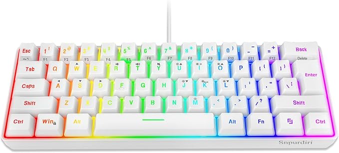 Snpurdiri 60% Wired Gaming Keyboard, 61 Keys RGB Backlit Wrist Rest Ultra-Compact Mini Waterproof Keyboard for PC Computer Gamer (White)