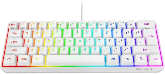 Snpurdiri 60% Wired Gaming Keyboard, 61 Keys RGB Backlit Wrist Rest Ultra-Compact Mini Waterproof Keyboard for PC Computer Gamer (White)