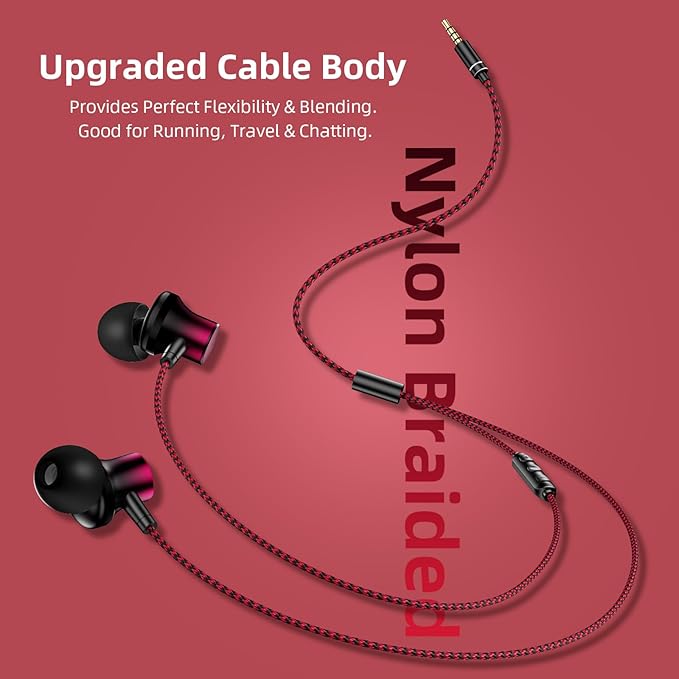 Jiunai Wired Earbuds Mic 3.5 mm Jack in Ear Wired Earphone Magnetic Snap Noise Isolated Corded Ear Bud for iPhone Galaxy A15 A25 iPad Surface Fire CD Player Radio Travel Essential Gradient Black Red