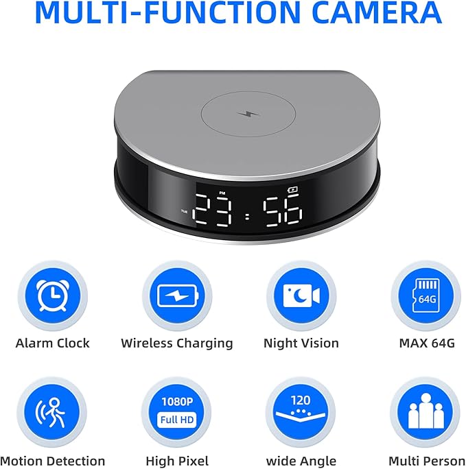 LIZVIE Clock Spy Camera Charger, 15W 1080P WiFi Camera - Mini Wireless Nanny Cam with Night Vision - Indoor Home Security Surveillance.
