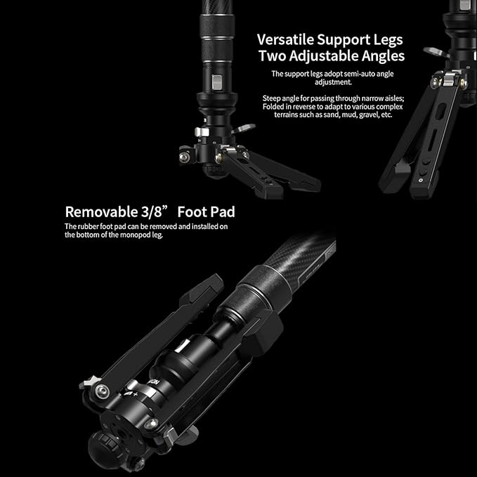 YC Onion Pineta Pro Carbon Fiber Monopod with FH60 Fluid Head and Pedal Base, Light Stand Lightweight Travel Monopod with Quick Release Plate for Sony Canon Nikon DSLR Cameras, Gimbal and etc