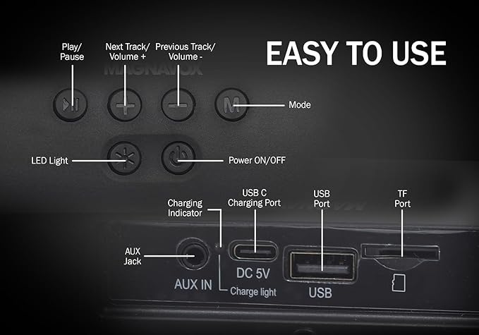 Magnavox MMA4020 Portable Speaker Soundbar with Bluetooth 5.0, Patented Vibrant LED Light Display, True 16 Watts RMS Sound, USB, TFT Playback, Great for Gaming, Stereo