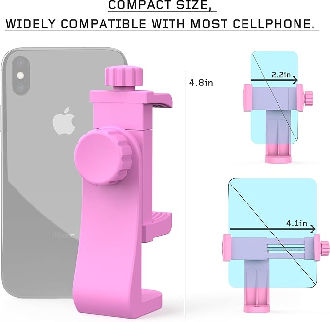Universal Phone Tripod Mount Adapter with Ｗireless Camera Remote, Cell Phone Holder with Adjustable Clamp for Selfie Stick Monopod Compatible with iPhone, Samsung and so on -Pink