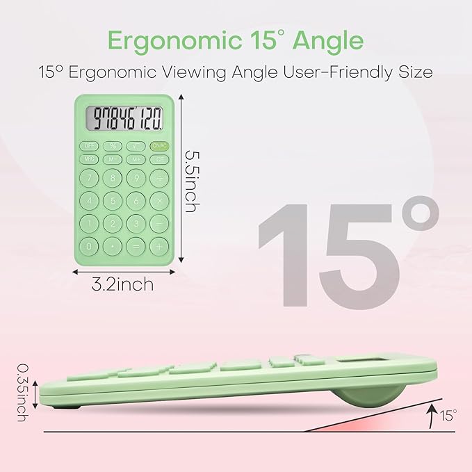 Cute Calculator, Basic Four Function Calculator for Teachers Students Basics Office, Small Handheld Calculator, 8 Digit with LCD Display, Sensitive Button, 5.5×3.2 inches Light Green