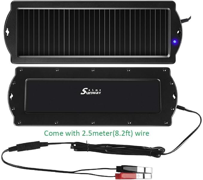 Sunway Solar Car Battery Trickle Charger & Maintainer 12V Solar Panel Power Battery Charger With Cigarette Lighter Plug Battery Clamp For Car Automotive Motorcycle Boat Marine Snowmobile Watercraft RV