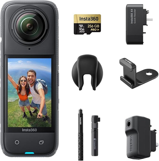 Insta360 X4 Creator Bundle - 8K Waterproof 360 Action Camera, 4K Wide-Angle Video, Invisible Selfie Stick, Removable Lens Guards, 135 Min Battery Life, AI Editing, Stabilization, for Sports, Travel
