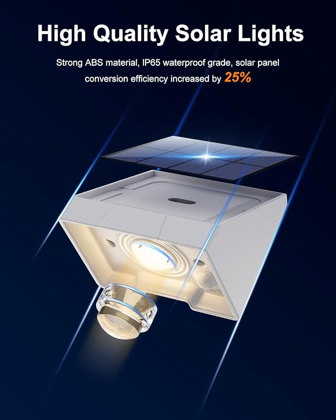 12 Pack Solar Powered Fence Lights Outdoor Waterproof with Warm White LED Spot Lens, for Outside Pool Cage, Patio, Yard, Rail, Garage, Adhesive Designed for Easy Mounted (White Shell)