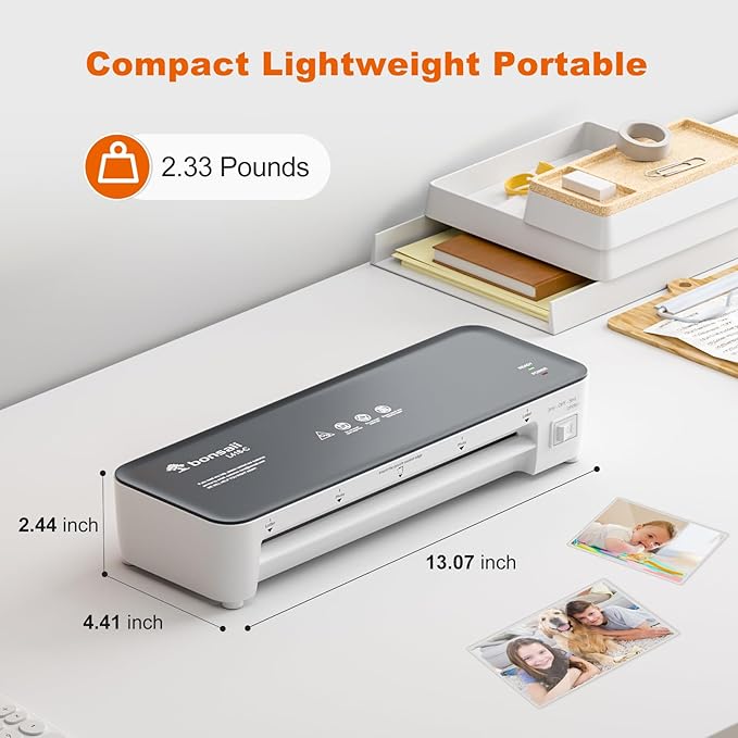 Bonsaii Laminator Machine, 9 Inch Laminators Machine with 50 Laminating Sheets, Laminator with Never Jam Technology for Doc/Posters/Photo, Simple Convenient for Home, Office and School - L418-C Grey