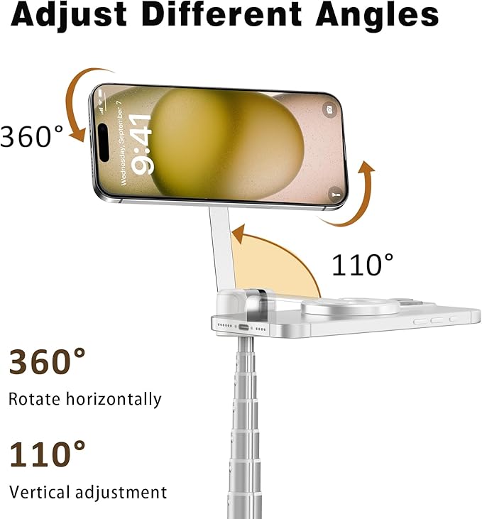 TONEOF 68" Magnetic Selfie Stick Tripod with Aluminum Strong Magnetic Holder for Magsafe, 360° Rotatable Travel Phone Tripod Stand with Metal Ring & Rechargeable Remote for iPhone/Android(Beige Gray)