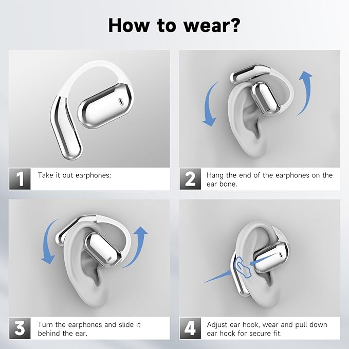 EUQQ Open Ear Bluetooth 5.4 Headphones, Wireless Earbuds Sport Over Earphones Built-in Mic with Ear Hooks 50H Playtime Ear Buds LED Display Charging Case