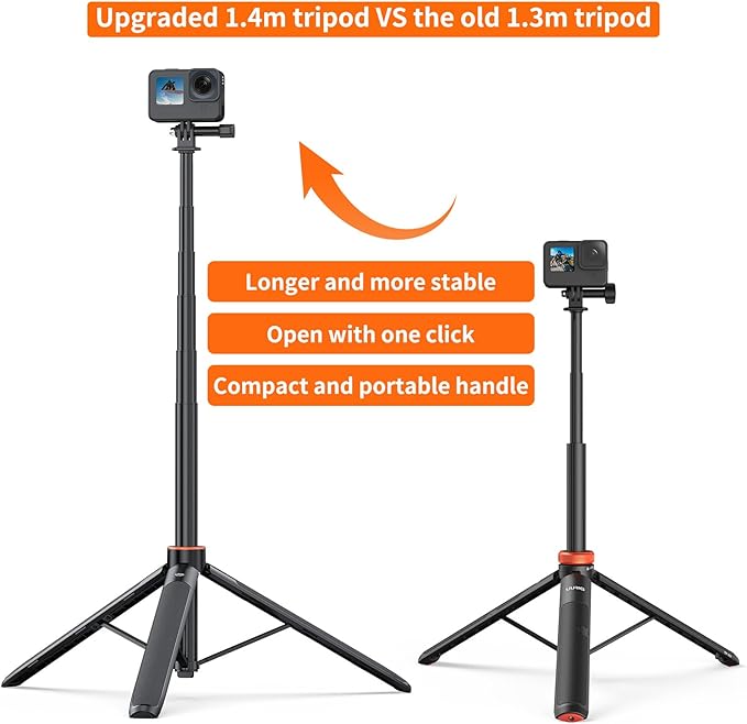 VRIG TP21 54inch Telescopic Selfie Stick Long with Tripod, Waterproof Hand Grip with 1/4" Screw for Insta360 X5/X4 /X3/X2 /ACE PRO, DJI Osmo Action 5Pro/4/3,Pocket 3,GoPro Hero 13 12 11 10 9