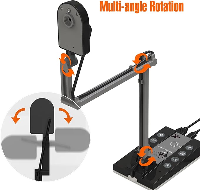 TreasLin Document Camera 15MP HDMI USB-C for Document Camera for Teachers, Remote Learning, Classroom Presentations, Art Classes Online Teaching with Multi Angle Rotation Adjustment LED Light