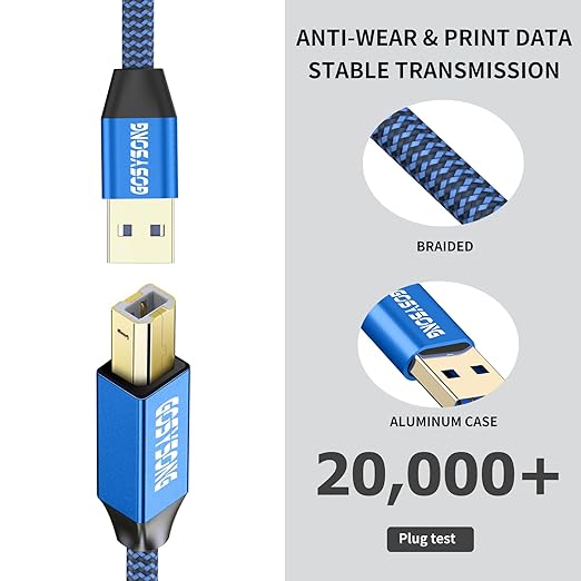 Active USB 2.0 Printer Cable 60ft, USB A to B Printer Cord